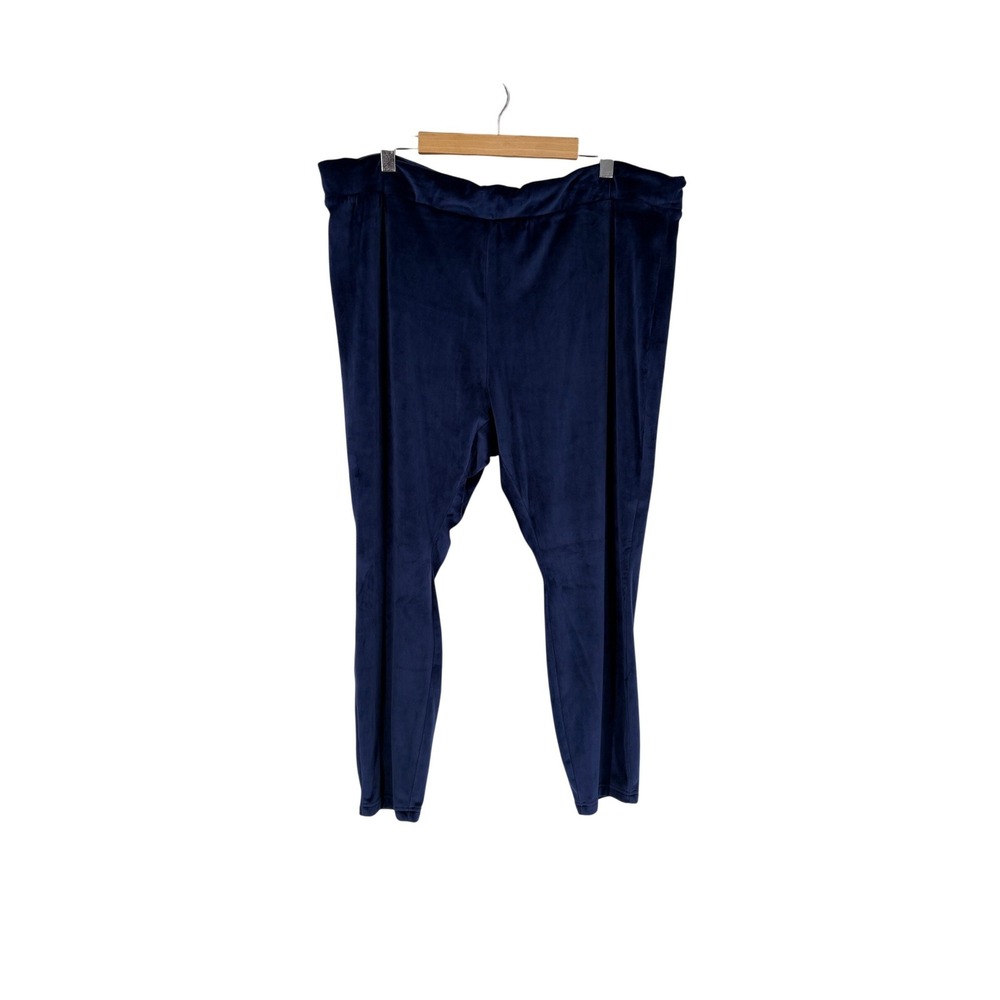 Lands End Womens Velour High Rise Stretch Leggings Plus 3X Navy Blue Comfort‎